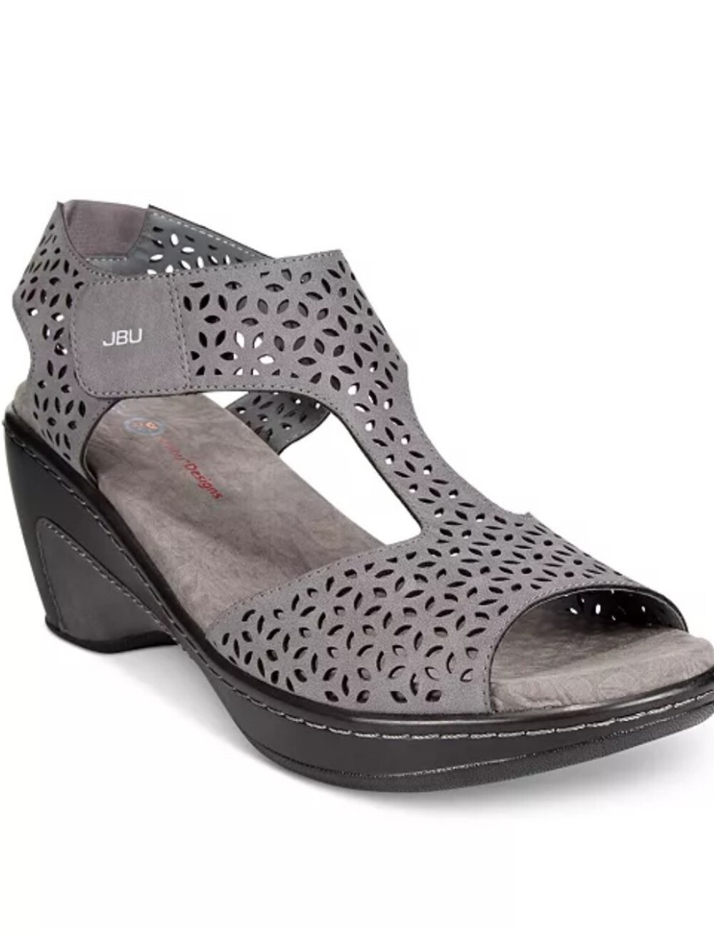 Like‎ New JBU Gray Laser-Cut Slingback Wedge Sandals Size 8.5